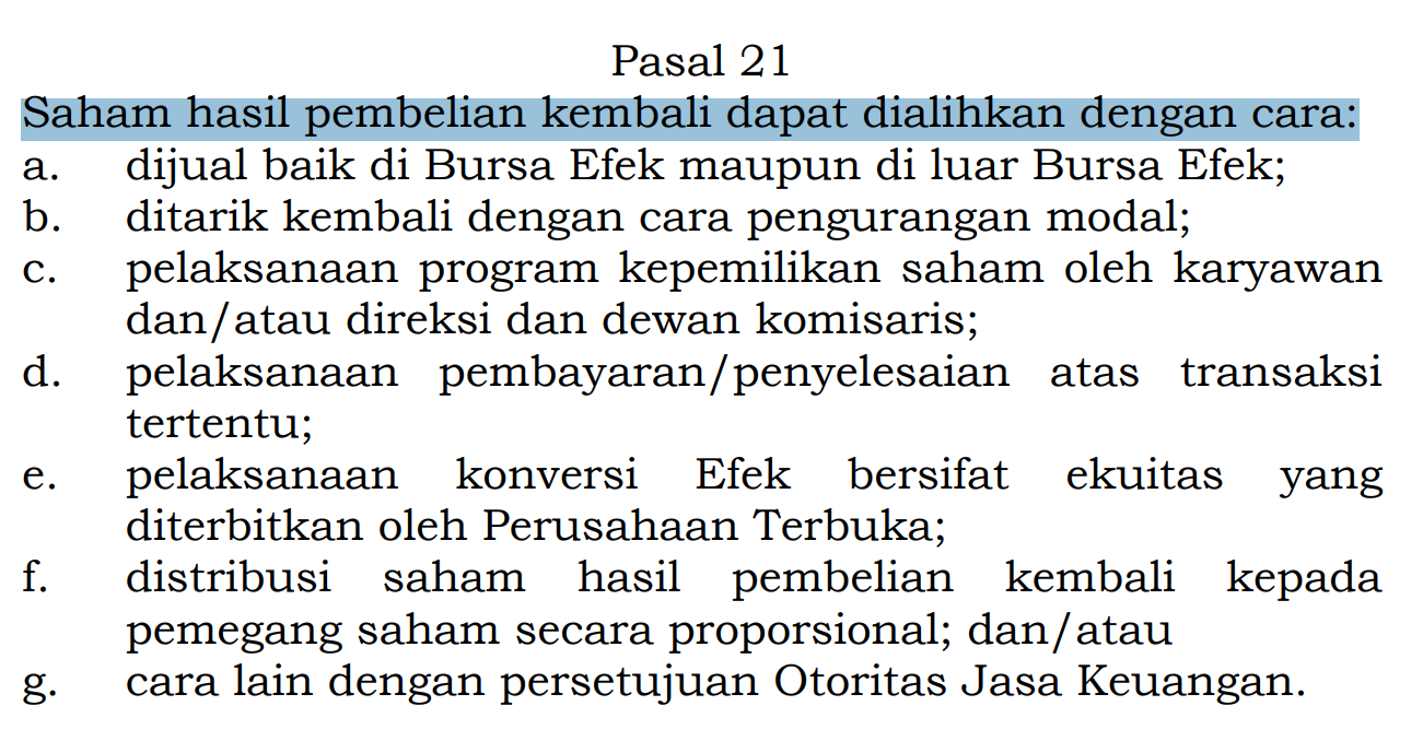 Opsi lain pengalihan saham treasury. Sumber: 