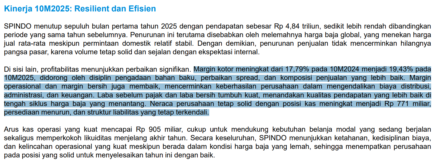 Harga jual turun, GPM masih bisa tinggi, biaya operasional bisa dikontrol sehingga arus kas yang masuk masih tinggi