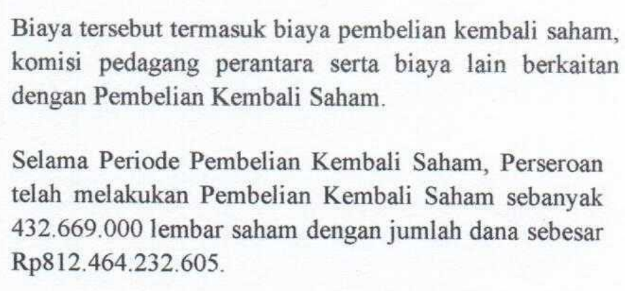 Realisasi buyback memakan dana 812 miliar dan berhasil dapat 432.669.000