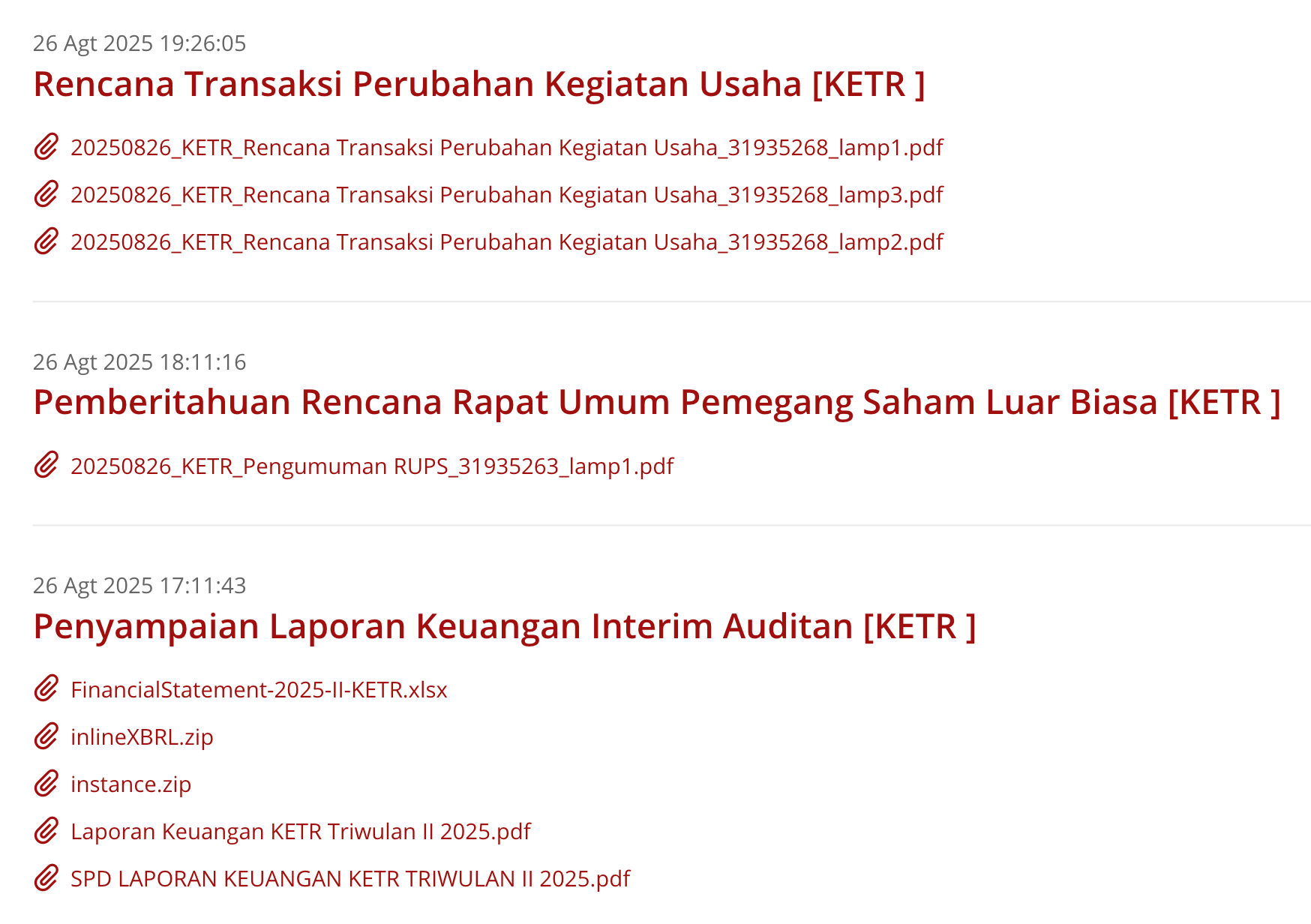 Persis kemarin 26 Agustus 2025, KETR mengeluarkan 3 informasi di halaman 