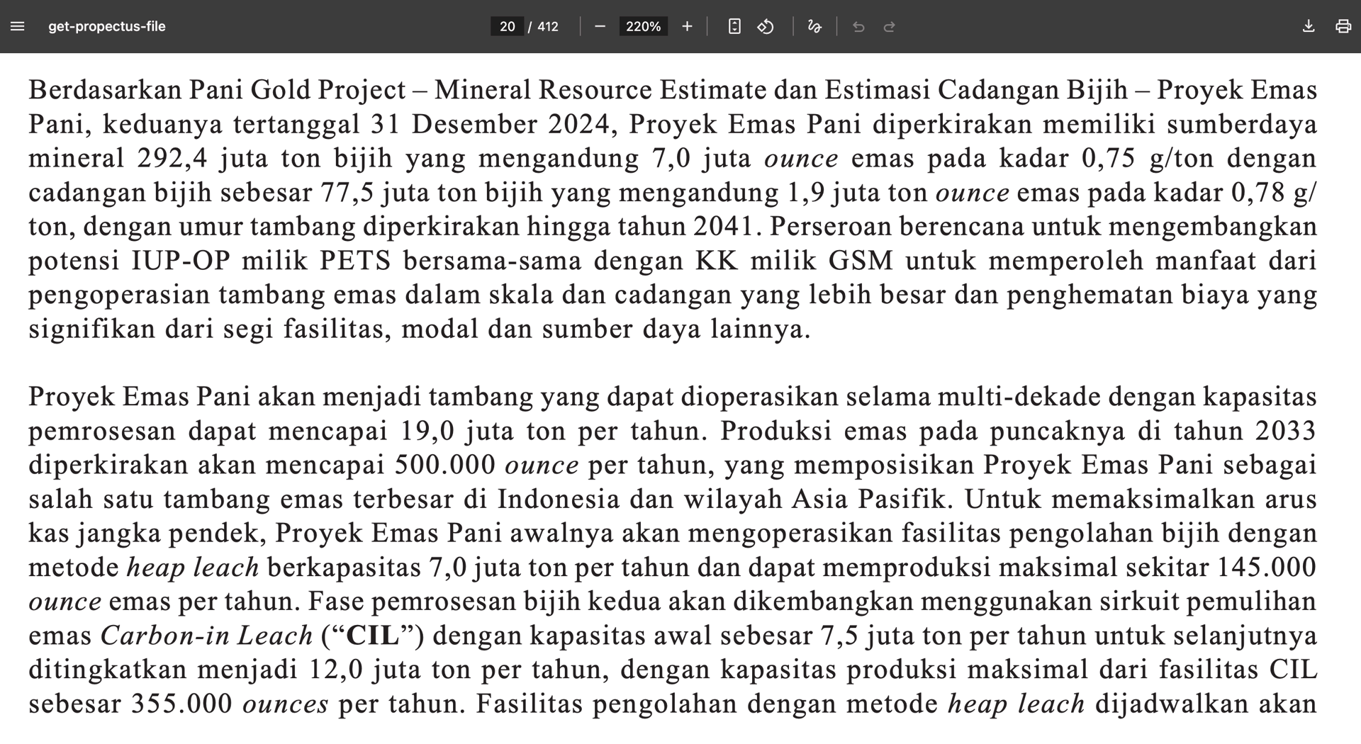 Kepingan informasi dari Prospektus EMAS